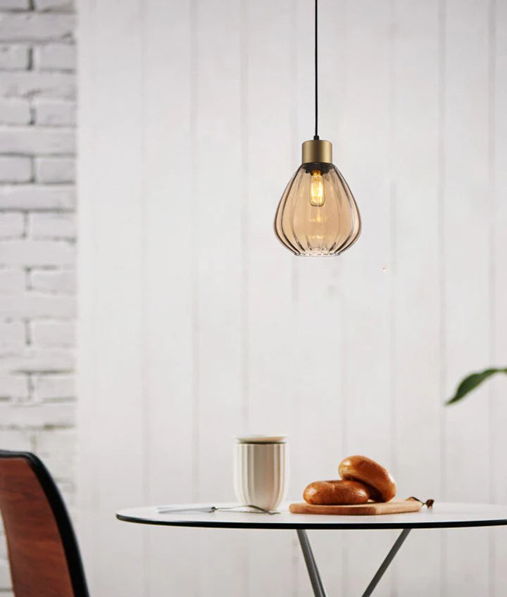 TULIP: Interior Bronze Amber / Smokey Black Wine Glass Ribbed Pendant Lights