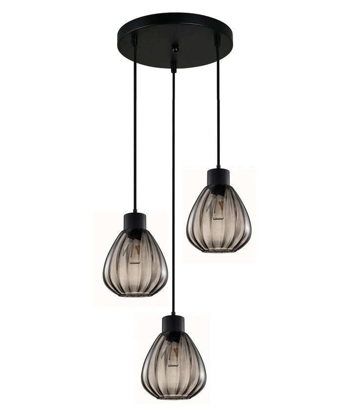 TULIP: Interior Bronze Amber / Smokey Black Wine Glass Ribbed Multiple Round Base Pendant Lights