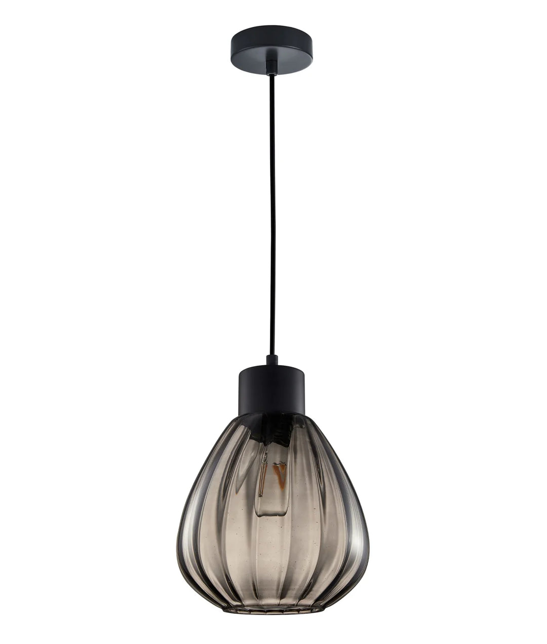 TULIP: Interior Bronze Amber / Smokey Black Wine Glass Ribbed Pendant Lights