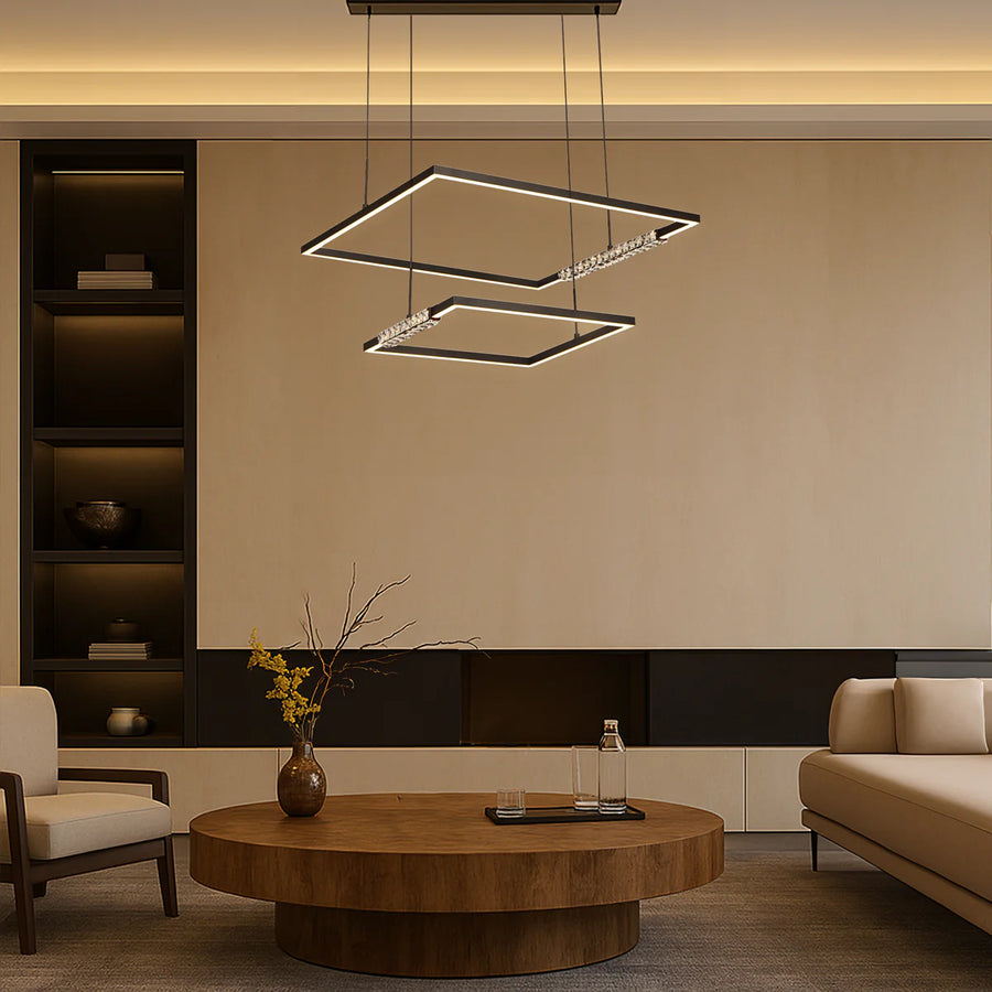 ZAFRA 2 TIER PENDANT BLACK SAND/CRYSTAL Pendant