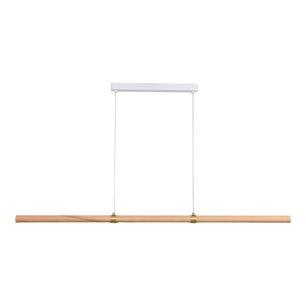 Calibo Aquila 1500mm Timber Tubular LED Linear Pendant with Brass Finish Collar Ash with White Pendant