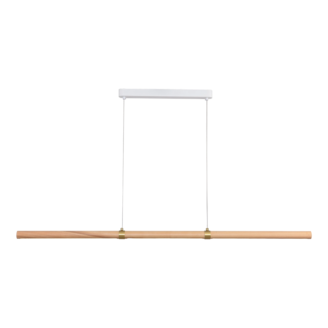 Calibo Aquila 1500mm Timber Tubular LED Linear Pendant with Brass Finish Collar Ash with White Pendant