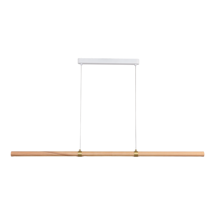 Calibo Aquila 1500mm Timber Tubular LED Linear Pendant with Brass Finish Collar Ash with White Pendant