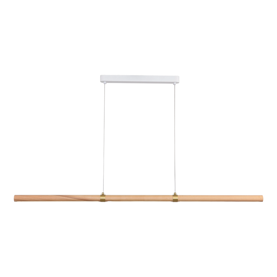 Calibo Aquila 1500mm Timber Tubular LED Linear Pendant with Brass Finish Collar Ash with White Pendant