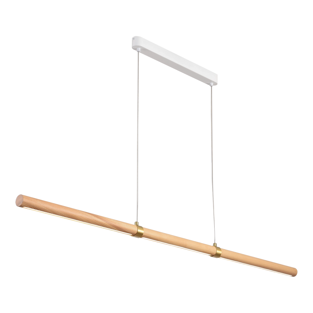 Calibo Aquila 1500mm Timber Tubular LED Linear Pendant with Brass Finish Collar Pendant