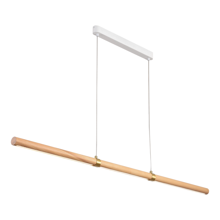 Calibo Aquila 1500mm Timber Tubular LED Linear Pendant with Brass Finish Collar Pendant