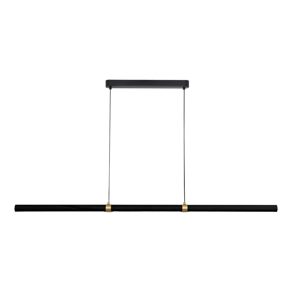 Calibo Aquila 1500mm Timber Tubular LED Linear Pendant with Brass Finish Collar Black Ash with Black Pendant