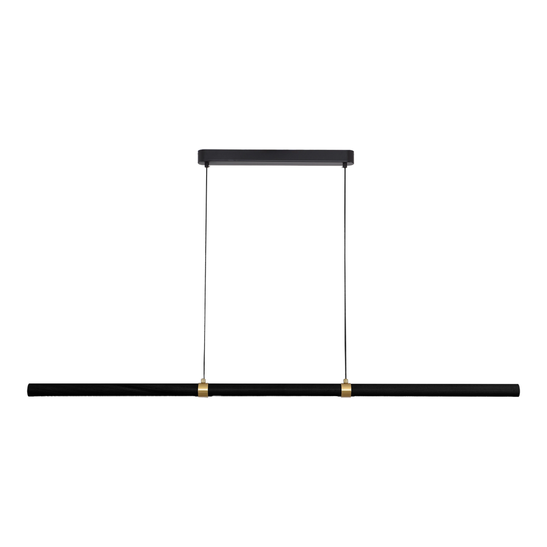 Calibo Aquila 1500mm Timber Tubular LED Linear Pendant with Brass Finish Collar Black Ash with Black Pendant