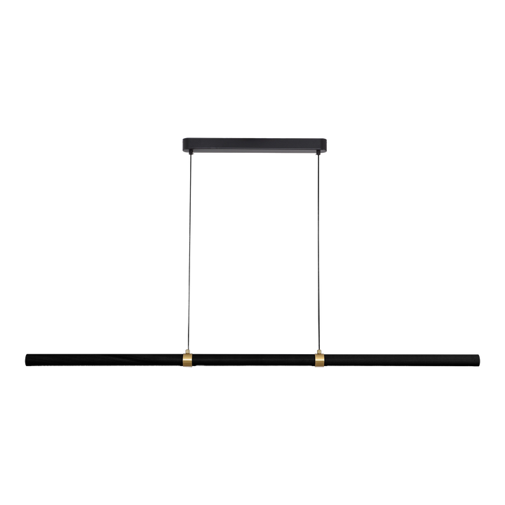 Calibo Aquila 1500mm Timber Tubular LED Linear Pendant with Brass Finish Collar Black Ash with Black Pendant