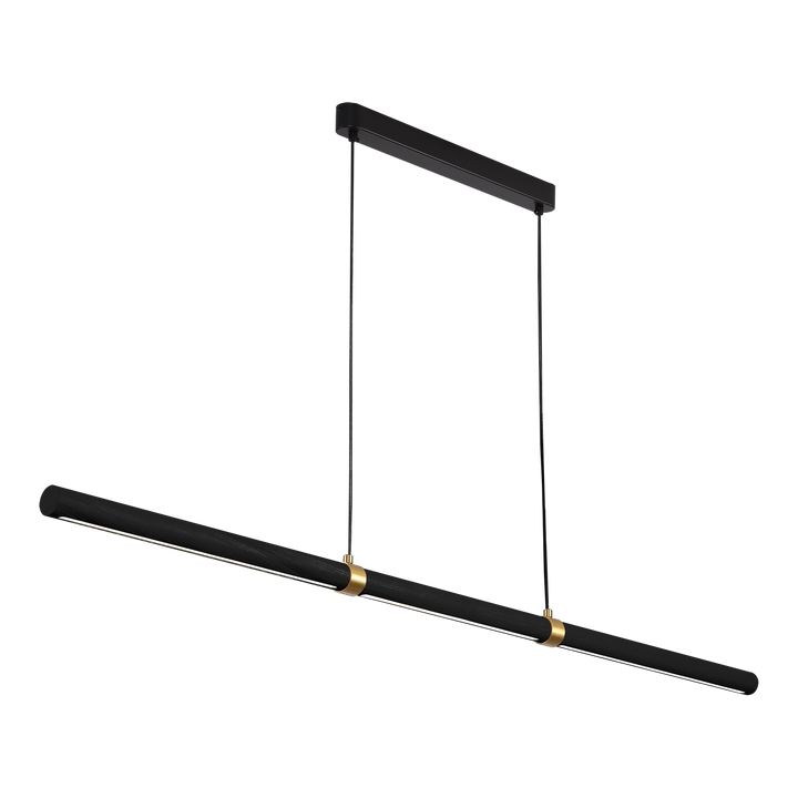 Calibo Aquila 1500mm Timber Tubular LED Linear Pendant with Brass Finish Collar Pendant