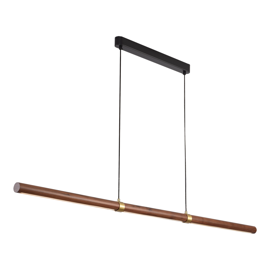 Calibo Aquila 1500mm Timber Tubular LED Linear Pendant with Brass Finish Collar Pendant