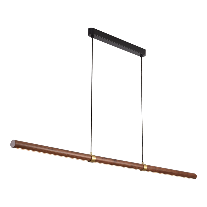 Calibo Aquila 1500mm Timber Tubular LED Linear Pendant with Brass Finish Collar Pendant