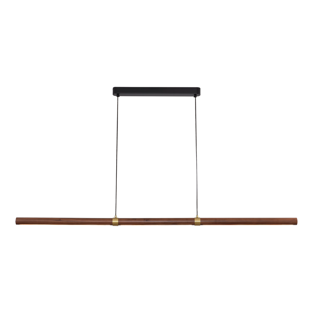 Calibo Aquila 1500mm Timber Tubular LED Linear Pendant with Brass Finish Collar Walnut with Black Pendant