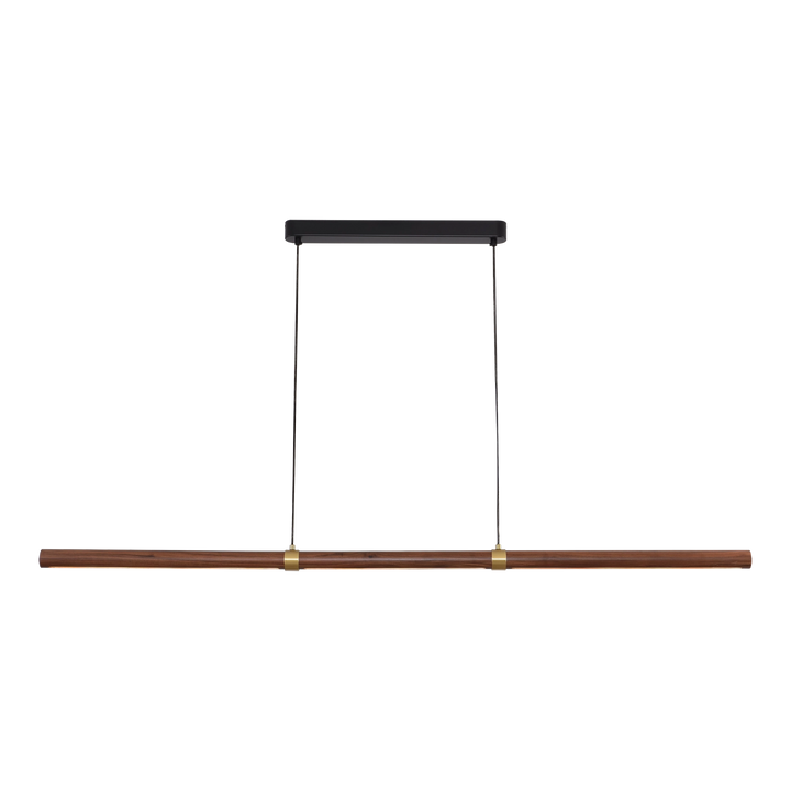 Calibo Aquila 1500mm Timber Tubular LED Linear Pendant with Brass Finish Collar Walnut with Black Pendant