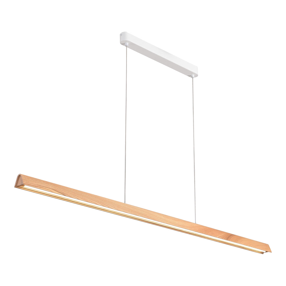 Calibo Avocent 1500mm Slim Timber Triangular Edge LED Linear Pendant Ash with White Pendant