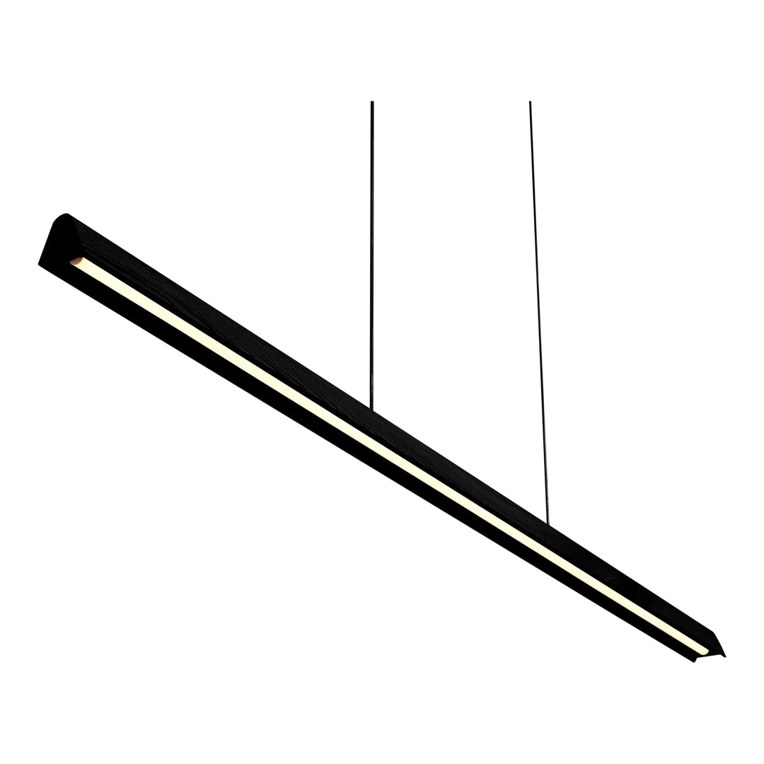 Calibo Avocent 2000mm Slim Timber Triangular Edge LED Linear Pendant Black Ash with Black Pendant