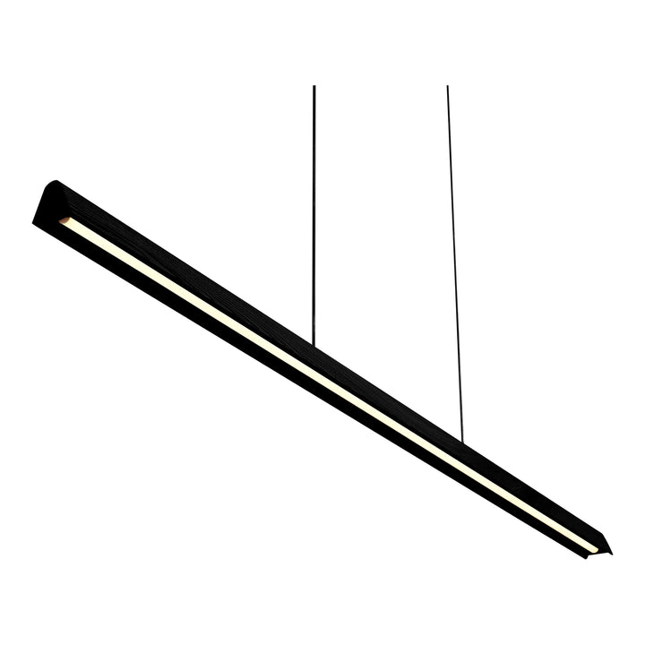 Calibo Avocent 2000mm Slim Timber Triangular Edge LED Linear Pendant Black Ash with Black Pendant