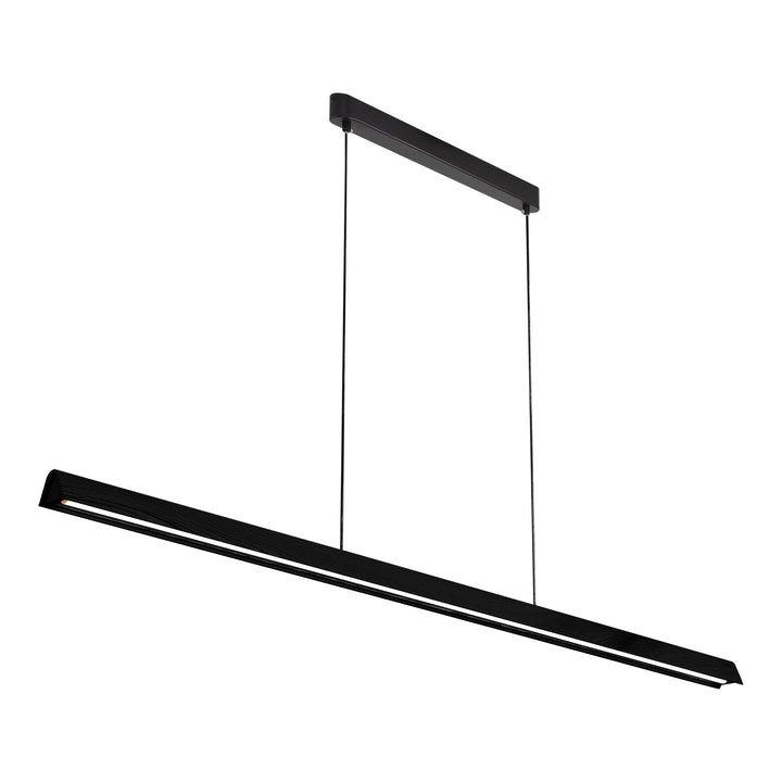 Calibo Avocent 1500mm Slim Timber Triangular Edge LED Linear Pendant Black Ash with Black Pendant