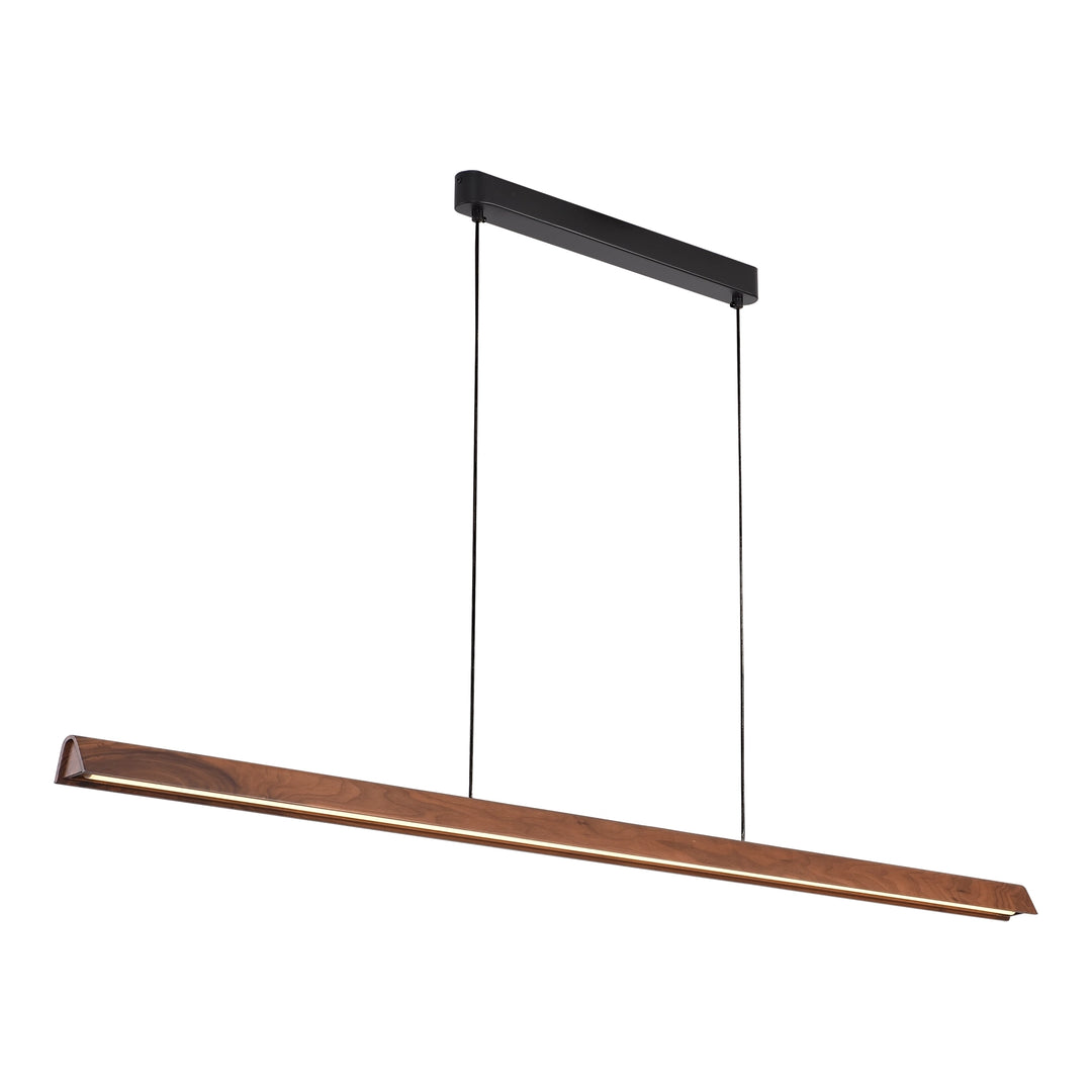 Calibo Avocent 1500mm Slim Timber Triangular Edge LED Linear Pendant Walnut with Black Pendant