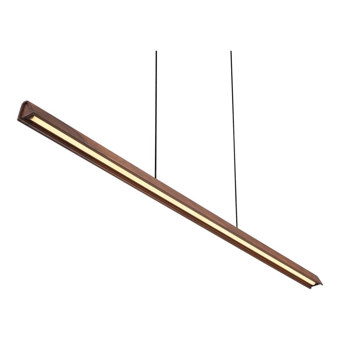 Calibo Avocent 2000mm Slim Timber Triangular Edge LED Linear Pendant Walnut with Black Pendant