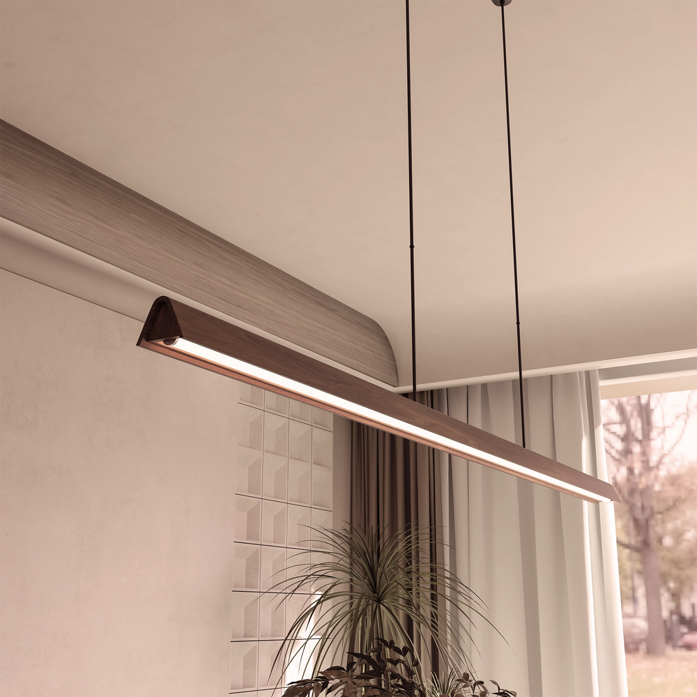 Calibo Avocent 2000mm Slim Timber Triangular Edge LED Linear Pendant Pendant