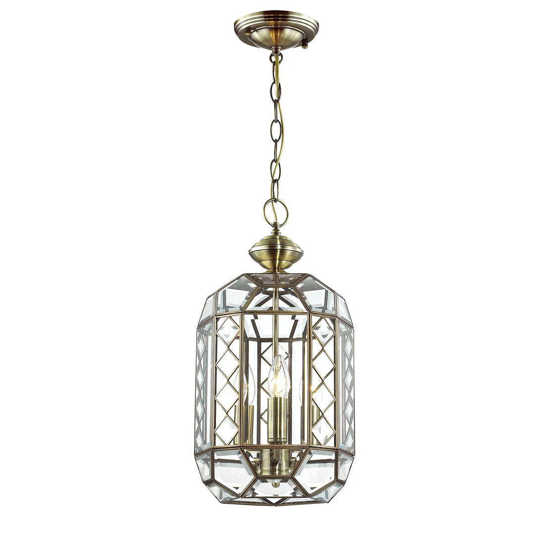 Antique Brass and Glass Lantern Pendant Light