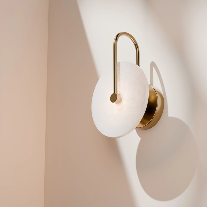 Calibo Bower Modern Alabaster Stone 200mmm250mm Round Wall Light with Curved Arm