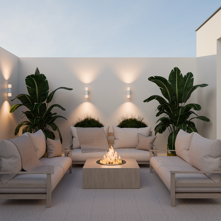 Calibo Bright Cylinder Up and Down Outdoor LED Wall Light with Linear Fin Detailing