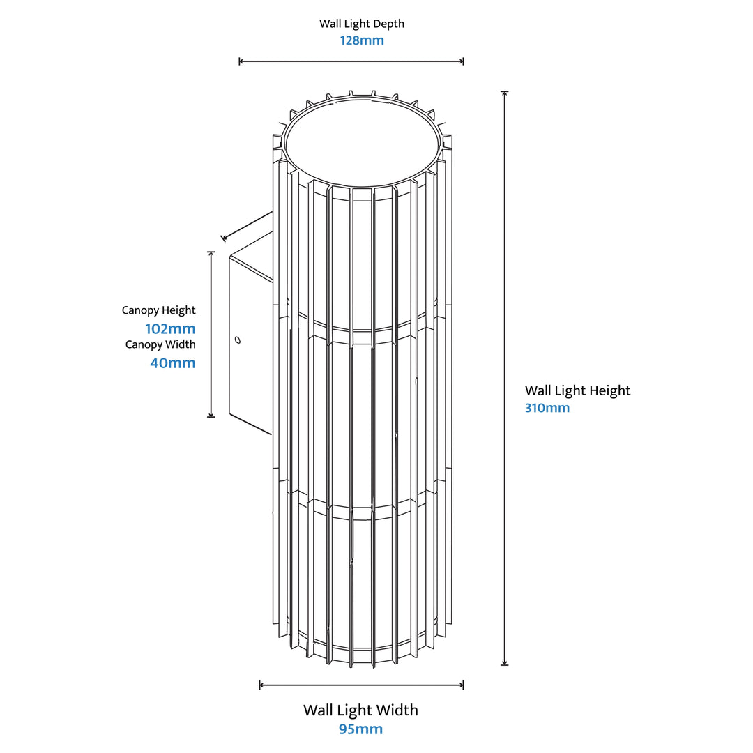 Calibo Bright Cylinder Up and Down Outdoor LED Wall Light with Linear Fin Detailing