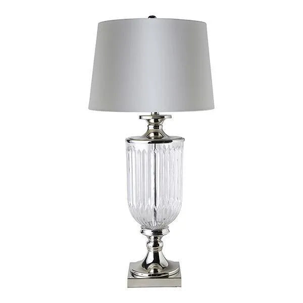 Bellevue Glass Nickel Lamp With Black Linen Shade White TABLE LAMP
