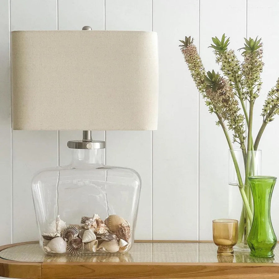 Fillable Bottle Lamp W Linen Shade TABLE LAMP