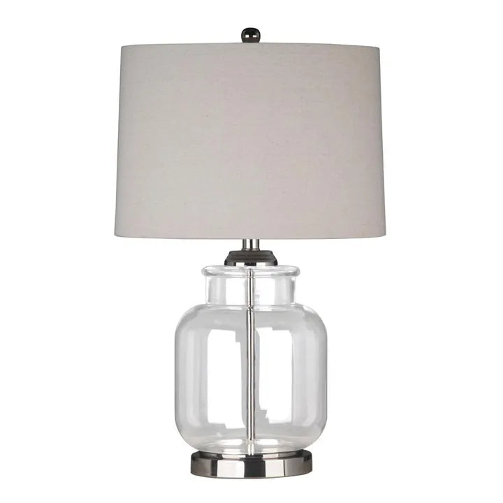 Regency Nickel and Glass Table Lamp with Natural Linen Shade TABLE LAMP