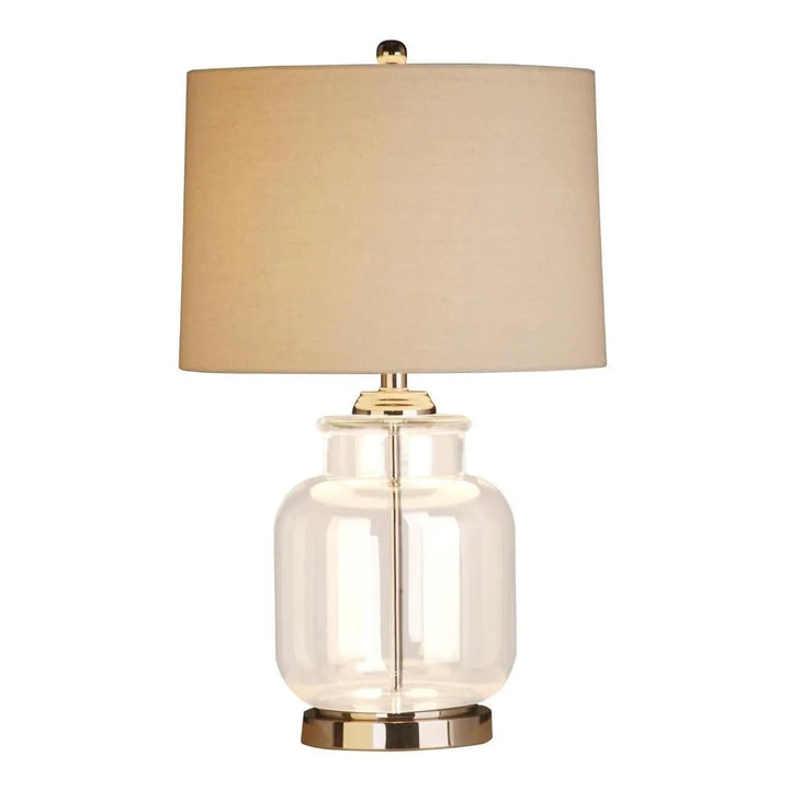 Regency Nickel and Glass Table Lamp with Natural Linen Shade TABLE LAMP