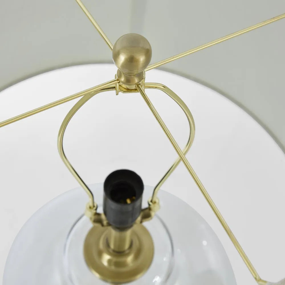 Ellyn Glass and Brass Lamp with White Linen Shade TABLE LAMP