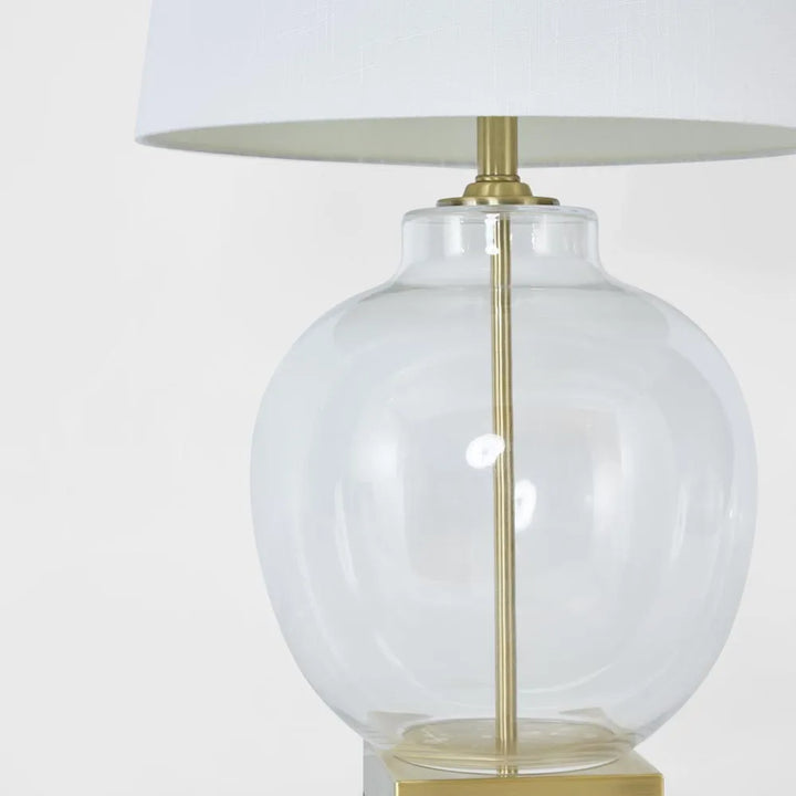 Ellyn Glass and Brass Lamp with White Linen Shade TABLE LAMP