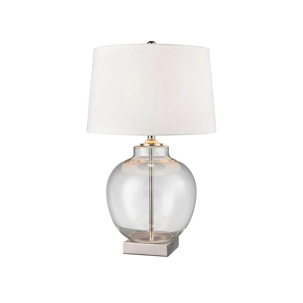 Ellyn Glass and Brass Lamp with White Linen Shade TABLE LAMP