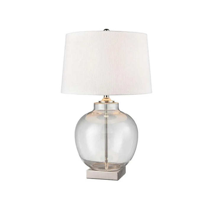 Ellyn Glass and Brass Lamp with White Linen Shade TABLE LAMP
