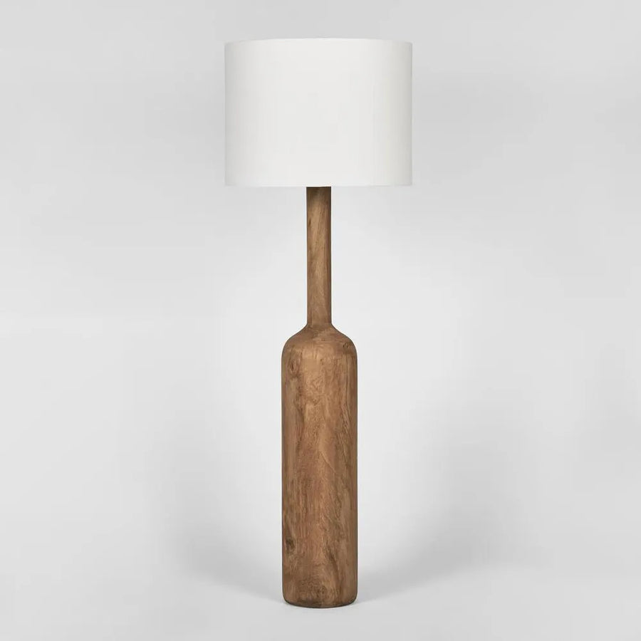 Flask Wood Floor Lamp Saddle Base with Shade White Floor Lamp