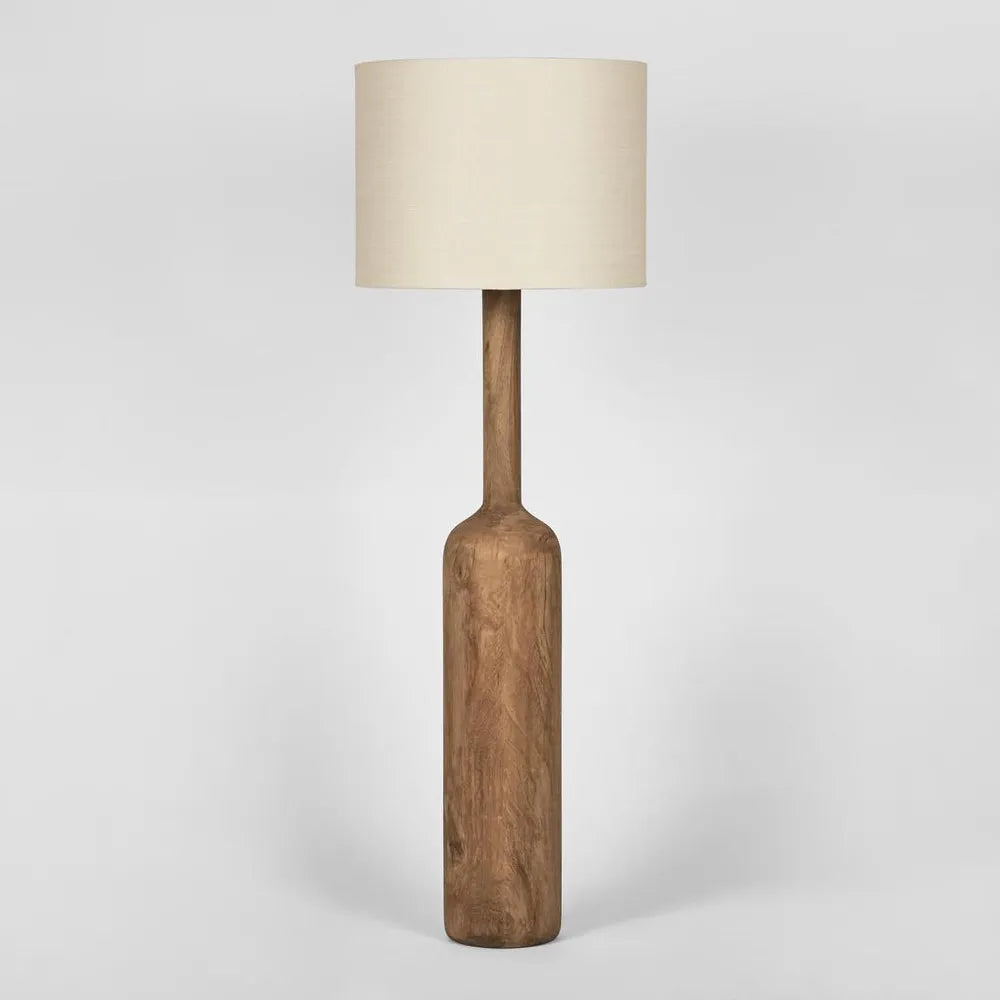 Flask Wood Floor Lamp Saddle Base with Shade Natural Floor Lamp