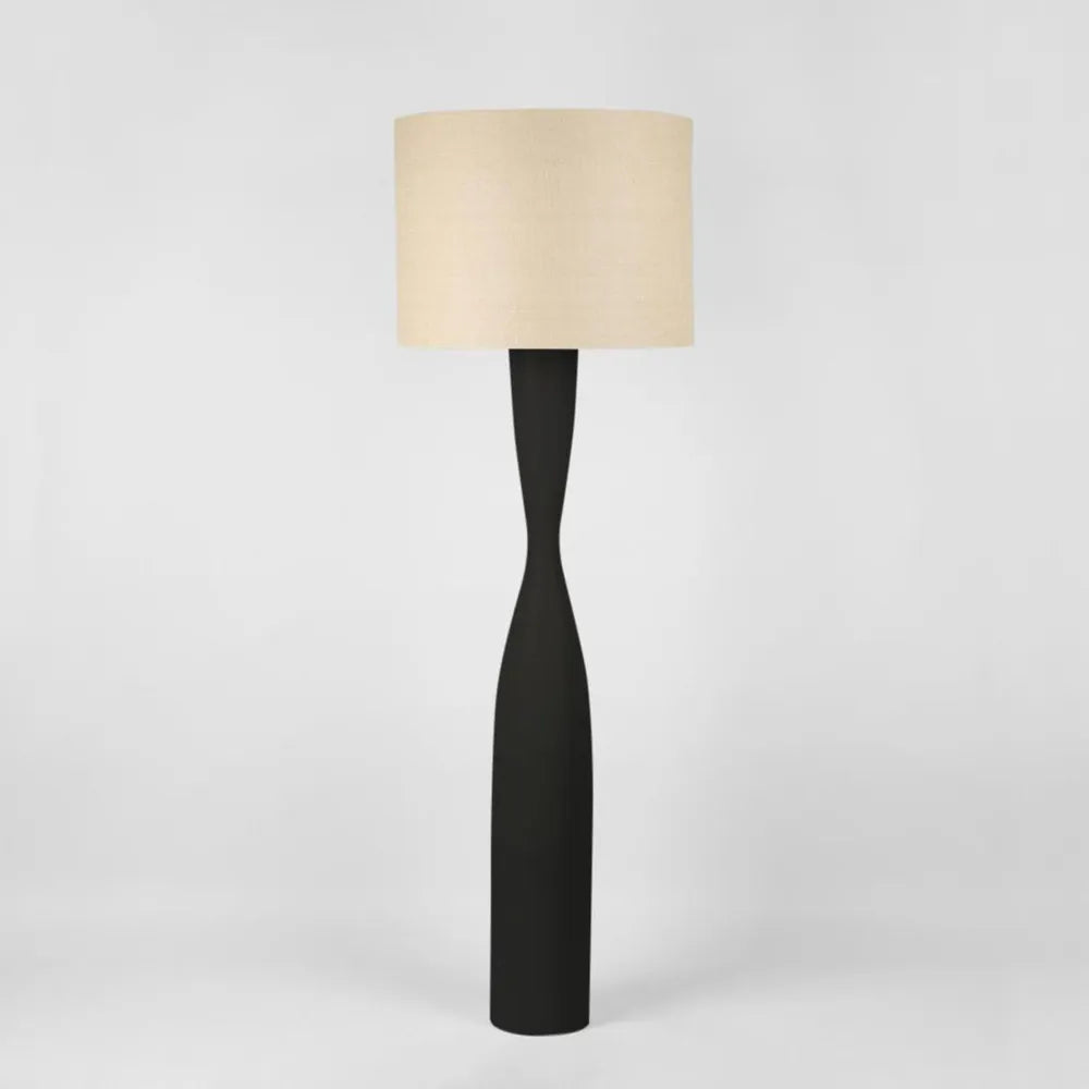 Callum Floor Lamp Base with Shade Black Natural Floor Lamp