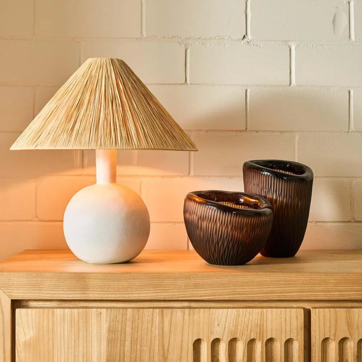 Esta Lamp Small White with Raffia Shade TABLE LAMP