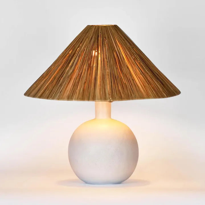 Esta Lamp Small White with Raffia Shade TABLE LAMP