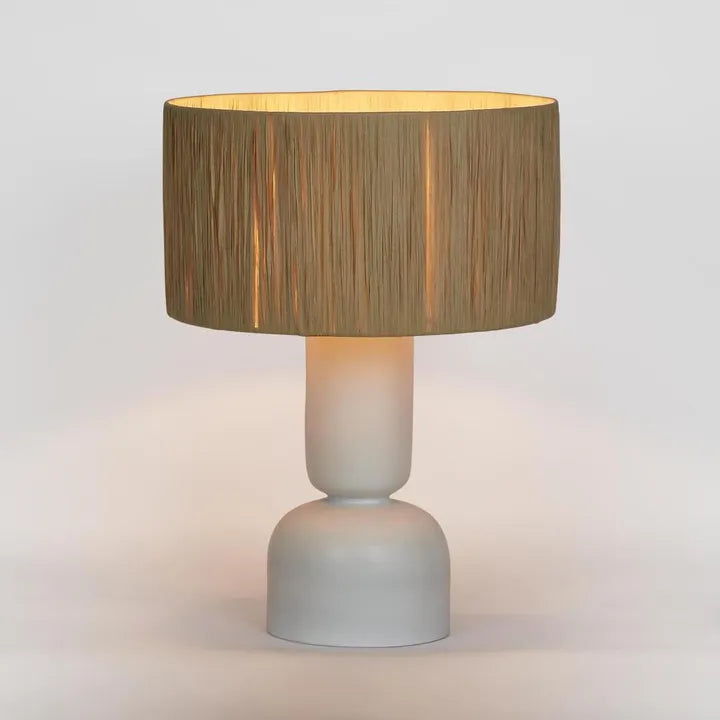 Clem Lamp Small White with Raffia shade TABLE LAMP