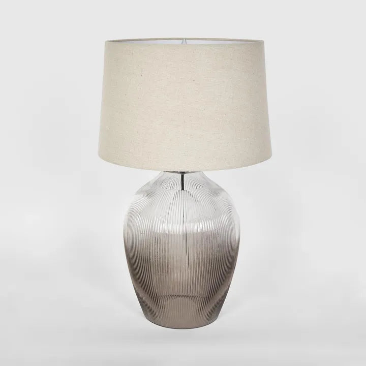 Misty Glass Table Lamp with Natural Linen Shade TABLE LAMP