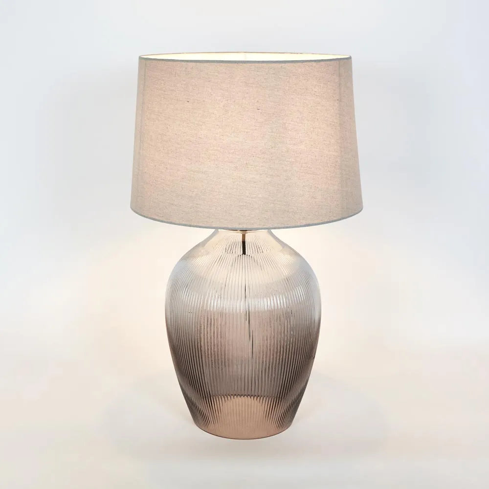 Misty Glass Table Lamp with Natural Linen Shade TABLE LAMP