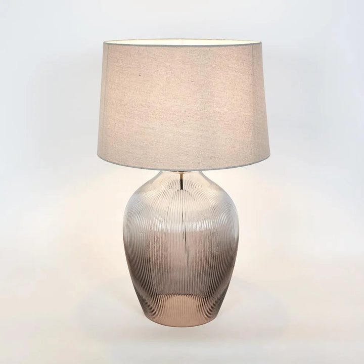 Misty Glass Table Lamp with Natural Linen Shade TABLE LAMP