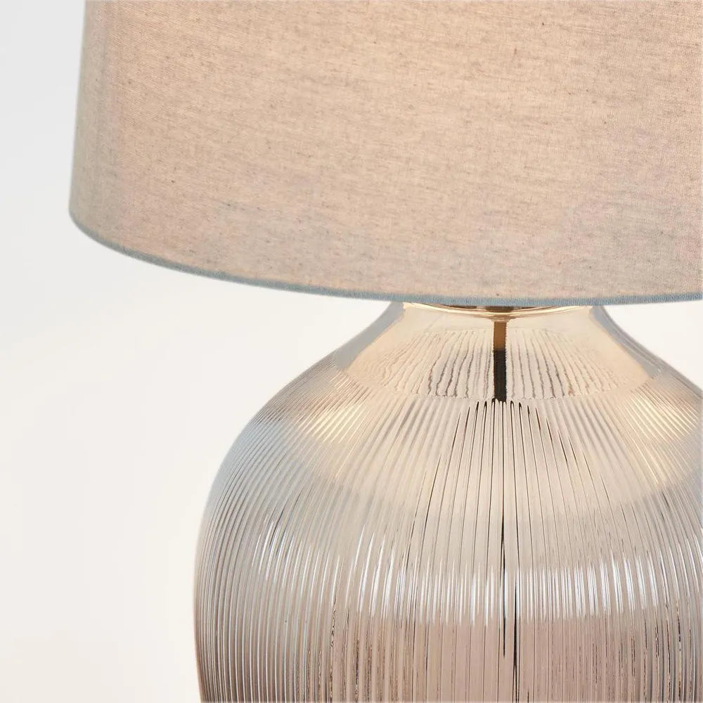 Misty Glass Table Lamp with Natural Linen Shade TABLE LAMP