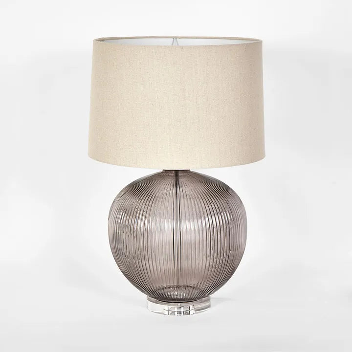 Linden Smoke Glass Table Lamp with Natural Linen Shade TABLE LAMP
