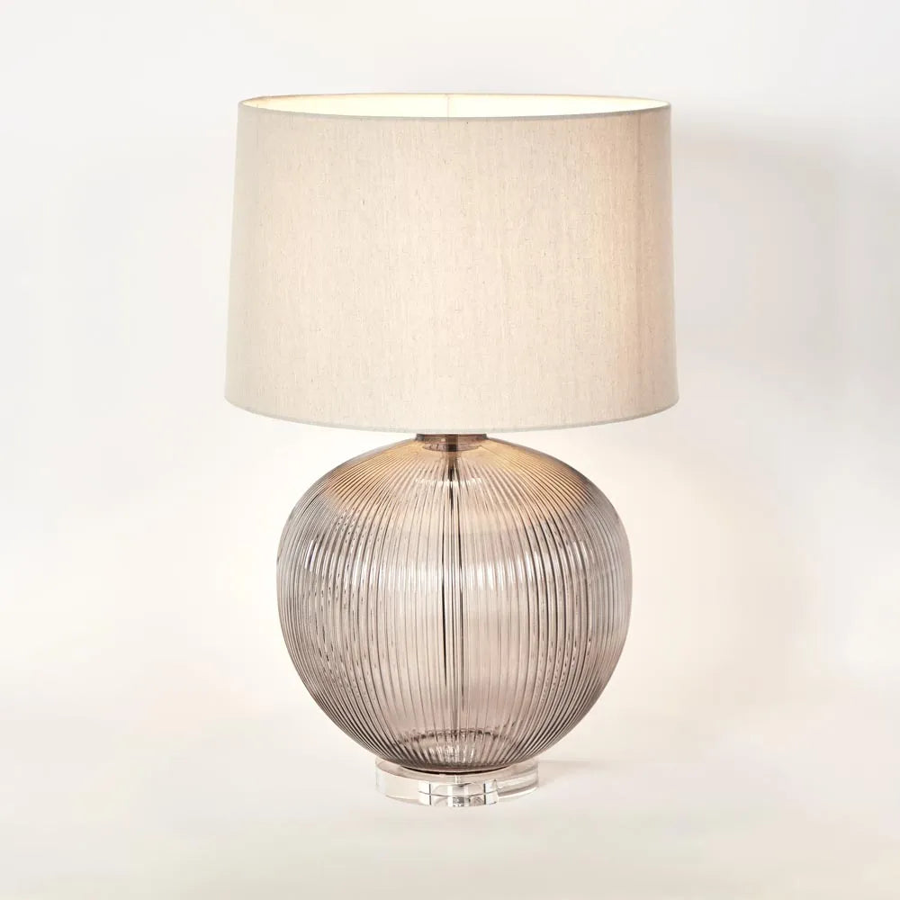 Linden Smoke Glass Table Lamp with Natural Linen Shade TABLE LAMP