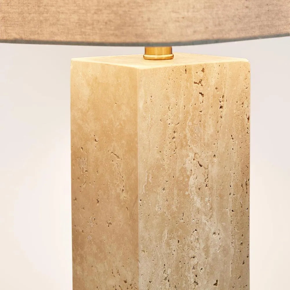 Imperial Travertine Table Lamp with Natural Linen Shade TABLE LAMP